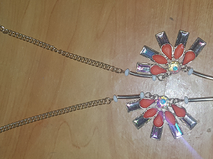 Necklace Long Chain with Blue & Amber Gem