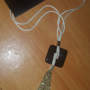 Necklace Long White Rope with Gold & Siver Danglings